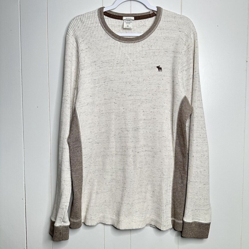 Abercrombie & Fitch Men's Size XL Muscle Waffle Knit Crewneck Long Sleeve Shirt